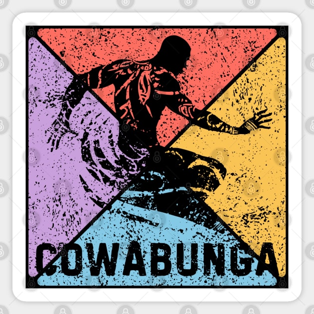 Cowabunga Surfing Vintage Pop Art – 80s Beach Vibes Sticker by TuncGK